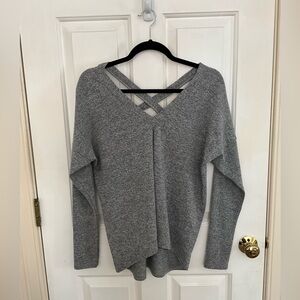 Gray V-Neck Long Sleeve with Cross Back Detail